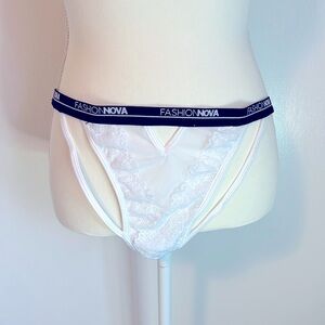 NWT Fashion Nova Romance High Cut Thong Panty, white, sz 1X